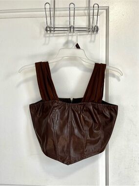 Brown Faux Leather Cropped Corset Top XL
